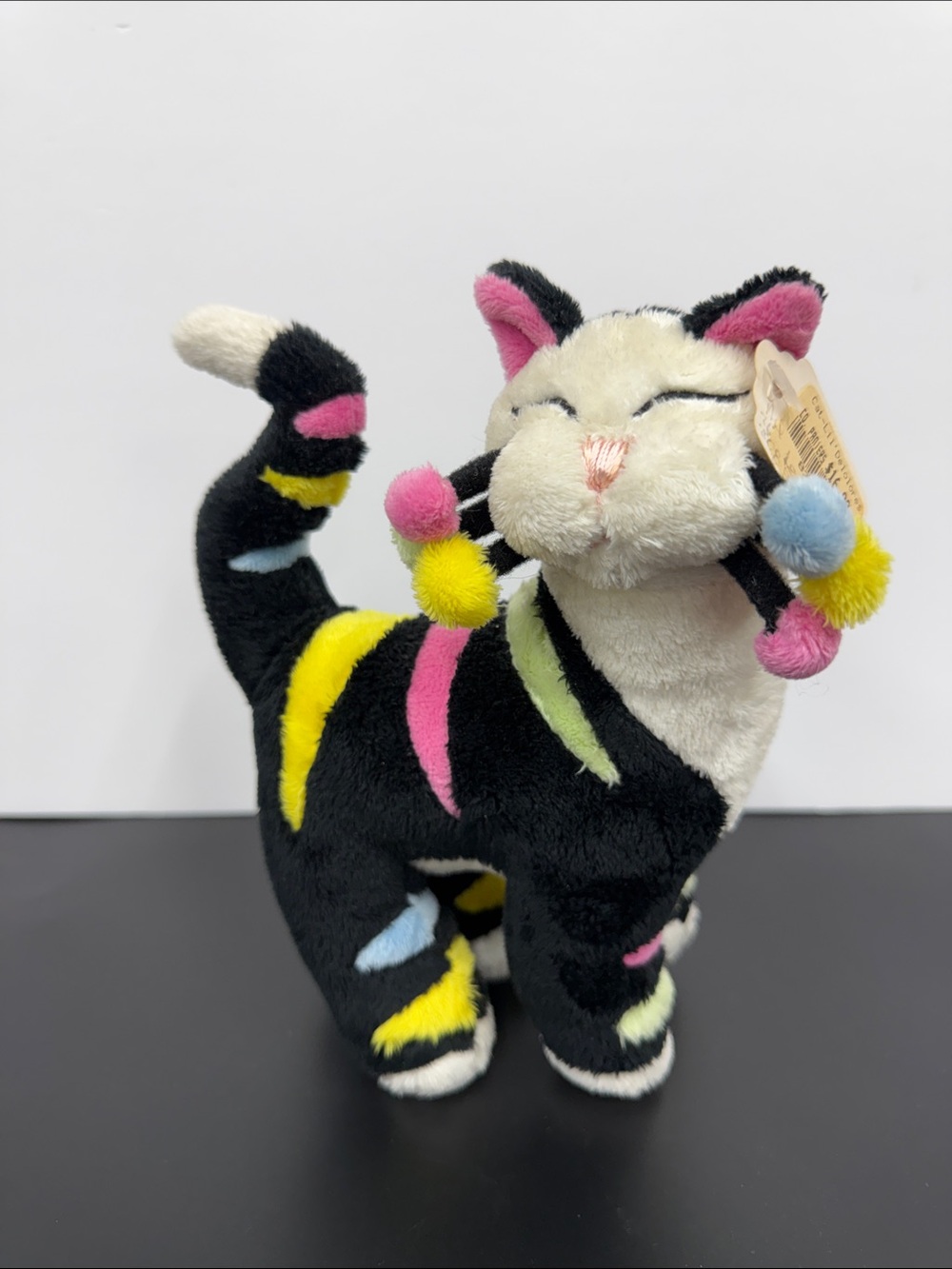 Vintage Whimsy Clay Amy Lacombe Pastel Striped Rainbow Cat Plush